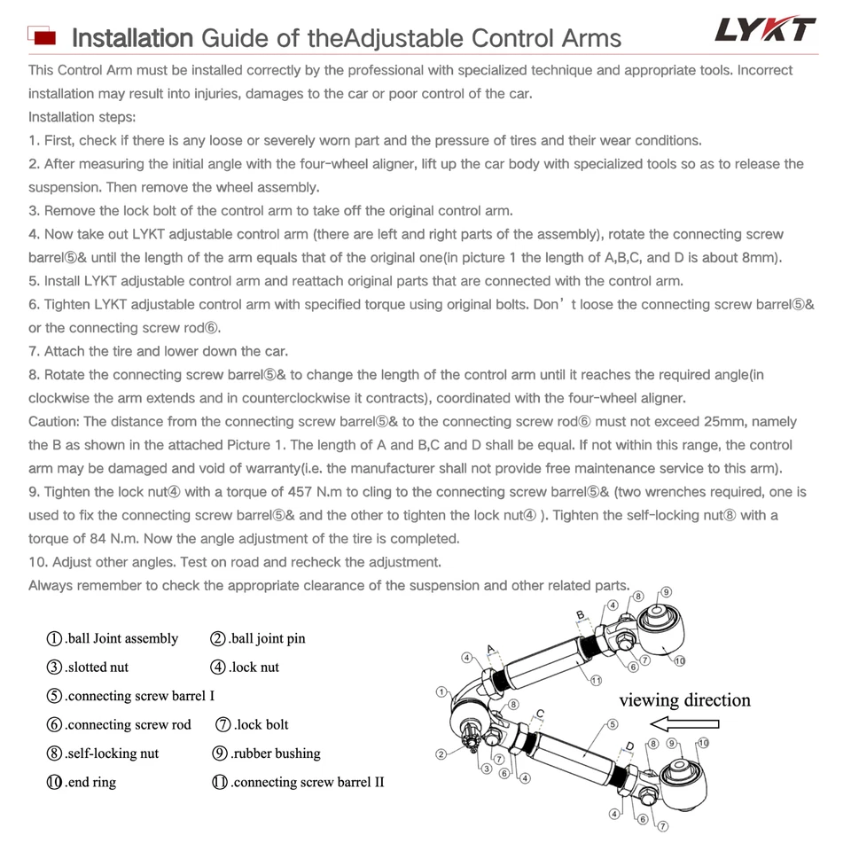 LYKT 2pcs Front Adjustable Upper Camber control Arm Kit for Lexus GS、IS、RC 13-20 - Image 3 of 4