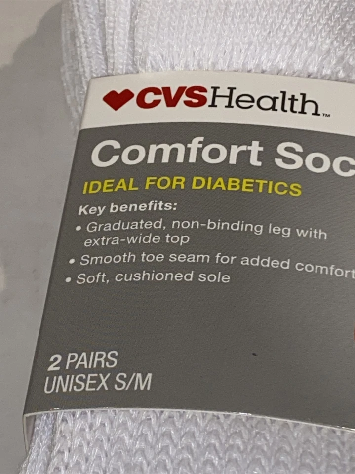 Calcetines Confort 2 Pares - Blanco - Diabético - Unisex S/M ~ CVS Health Crew Longitud  Foto 2 de 4
