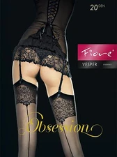 FIORE VESPER BACKSEAM GARTER STOCKINGS 3 SIZES FINE EUROPEAN HOSIERY BLACK