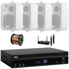 Pyle 5.2 Channel ARC Audio Receiver, 4x 4" 30W Indoor/Outdoor Speakers Mic