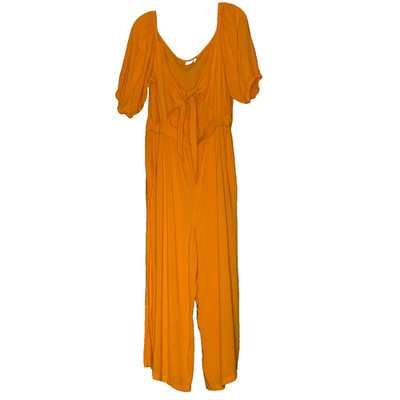 ASOS Design Women's 14 Puff Sleeve Tie Front Detail Tea Jumpsuit Wide Leg