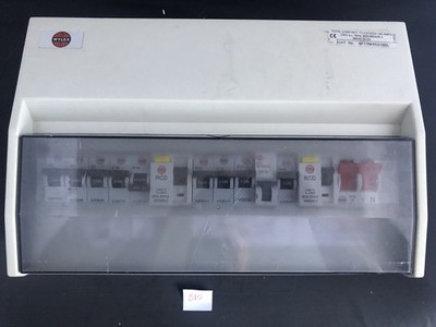 Wylex 10 Wege Verbrauchereinheit Sicherungsplatine Kasten Hauptschalter & Schutzschalter & Dual RCD-B1