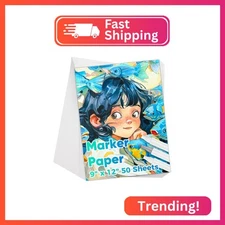 Marker Paper 9" x 12", 50 Sheets 73lb/120gsm Alcohol Marker Paper, Smooth Painti