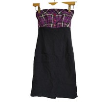 Pyramide Plaid Bustier Dress Black Purple Button Front S Chicos