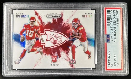 2024 Prizm Patrick Mahomes II Xavier Worthy Color Blast Dual SSP RC #6 PSA 10