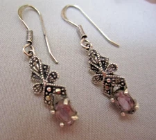 Vintage Rose de France Amethyst Earrings FAS 925 Sterling Silver - Dangle