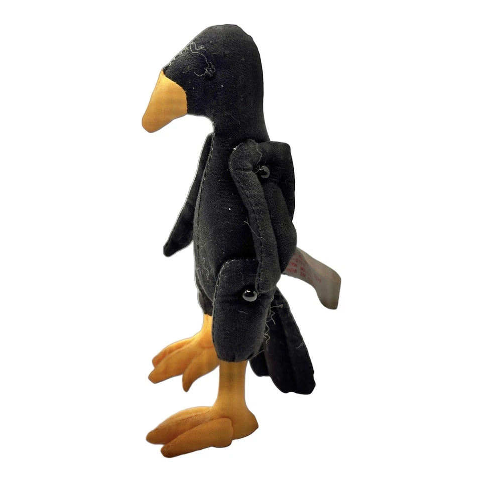 BLACK RAVEN CROW BIRD Cloth PLUSH FIGURE Poseable Button Jointed Limbs Figurine - Image 2 of 4