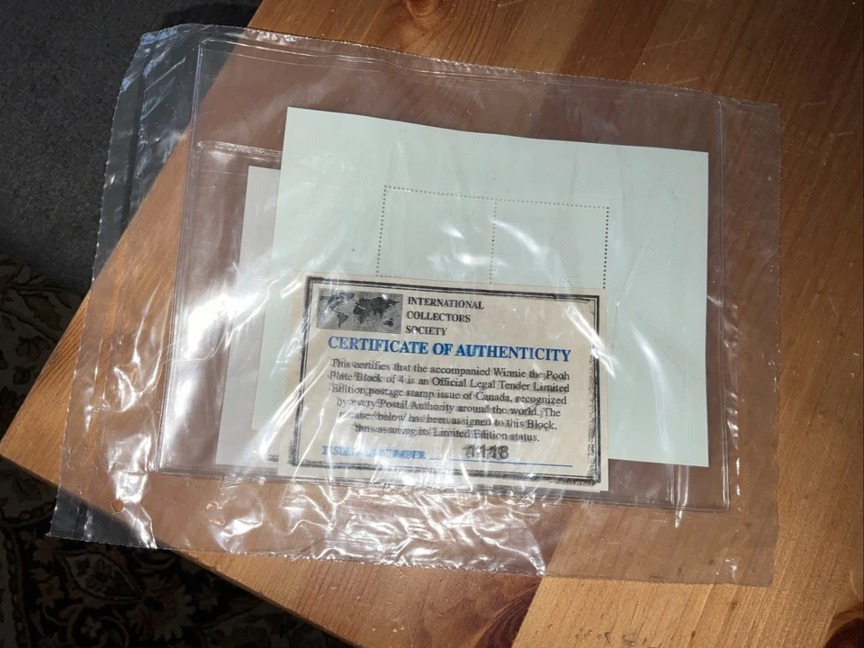 Sealed Walt Disney World Florida Winnie the Pooh  Postage Stamp 1996 with COA - Image 2 of 2