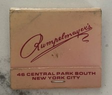 Vintage Full Matchbook Rumpelmayer's Restaurant, New York