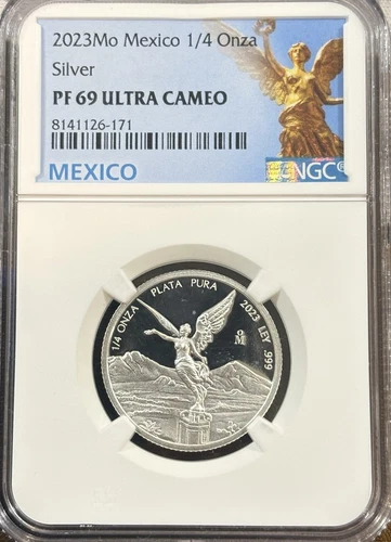 2023-Mo Mexico Libertad 1/4 Oz (Onza) Silver NGC PF69 Ultra Cameo
