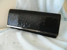 OLGA BERG Clutch Rectangle Black Aluminium Mesh Magnetic Closure Shoulder Chain