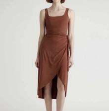 Quince Women's Tencel Jersey Side Tie Midi Dress Sz S Brown Minimalist READ