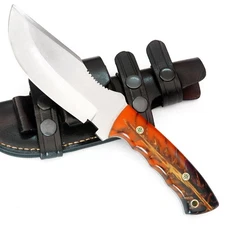 CUSTOM HANDMADE D2 TRACKER WITH PINE CONE HANDLE &PREMIMUM LEATHER SHEATH T35