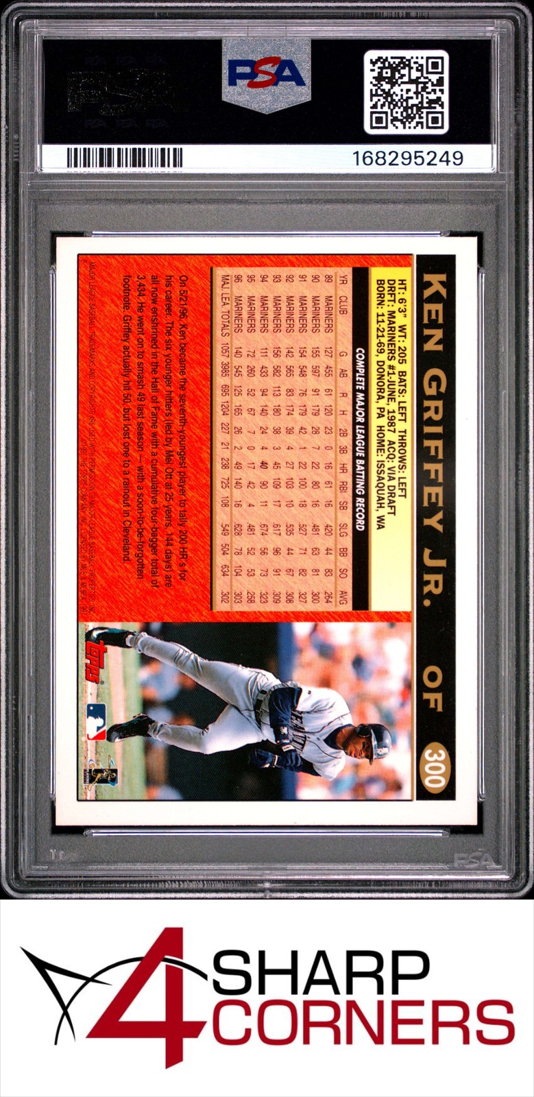 1997 TOPPS #300 KEN GRIFFEY JR. MARINERS HOF PSA 10 view 2