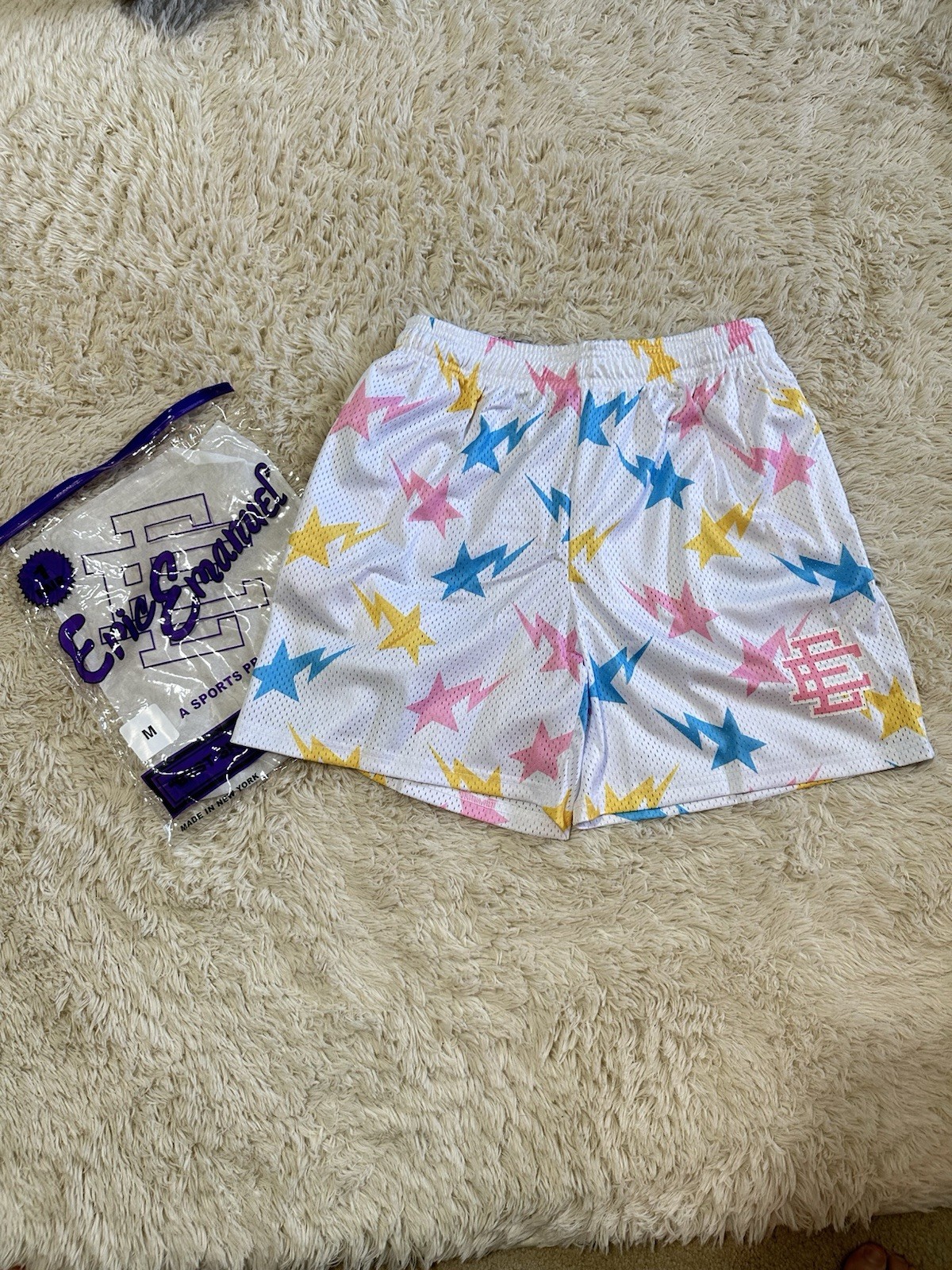 Eric Emmanuel Bape Shorts BLUE, YELLOW, PINK, WHITE  Size Medium Mesh Brand New