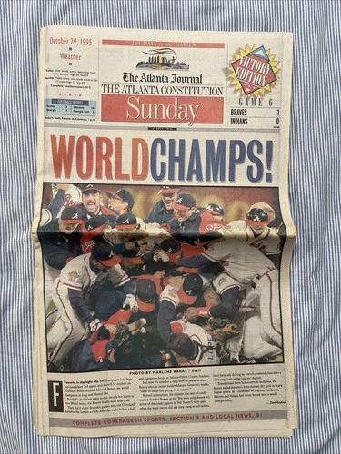 1995 Atlanta Braves World Series Champions Baseball Newspaper -Excellent!!