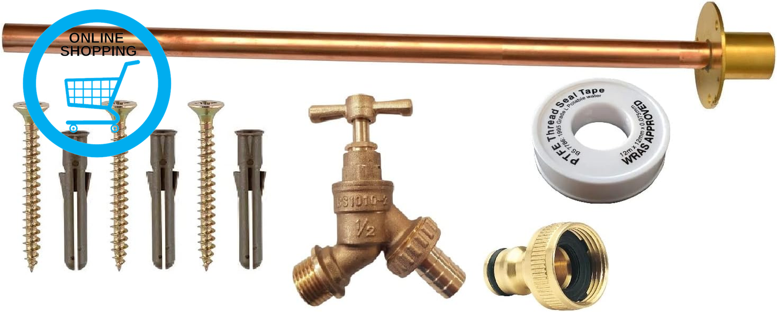 Hep® outside Garden Tap Kit with through Wall Flange with Fixings (Brown Plugs,