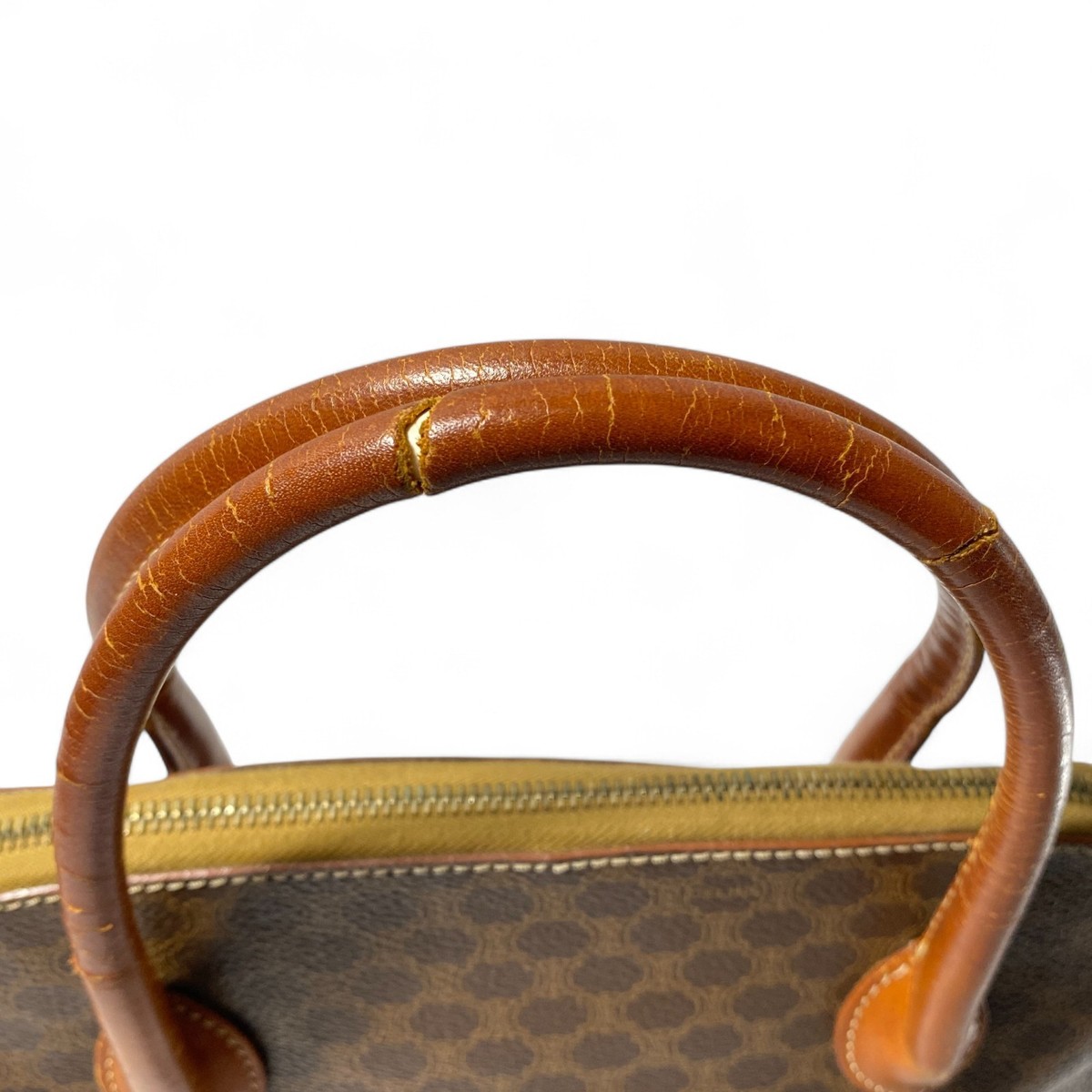 CELINE Macadam Pattern Handbag Brown Leather Vintage Tote Purse