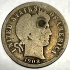 1908-O Barber Dime 90% Silver Good Circulated Condition 10c US Coin- 4126