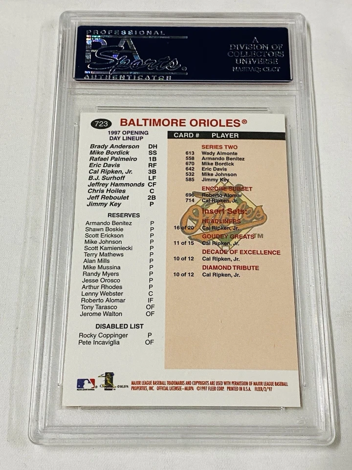 1997 FLEER #723 CAL RIPKEN JR. PSA 10 GEM MINT ORIOLES HOF CHECKLIST - Image 2 of 2