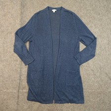 J. Jill Cardigan Womens Large Petite Linen Open Front Knit Blue Beachy Long