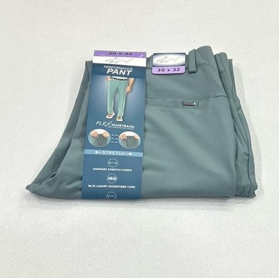 Greg Norman Men s Performance Flex Waistband Snap Button Pants, Green, 30x32