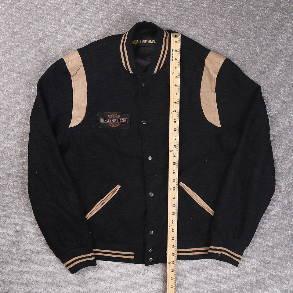 Chaqueta Universitaria Harley Davidson Alada Logo Calce Ajustado Grande Negra Manga Larga Foto 3 de 4