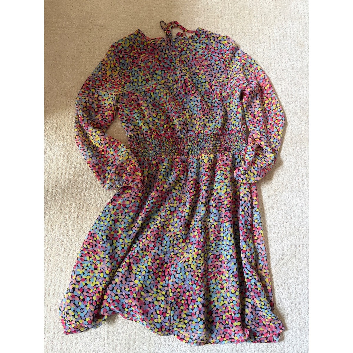 Tahari Arthur S. Levine Confetti Dot Smocked Waist Midi Dress Multi Color Size 8 View 5