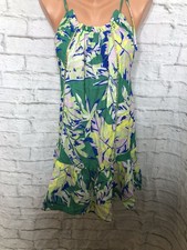 Maaji Women's Green Floral Mini Sun Dress Size S Spaghetti Straps Ruffle Hem