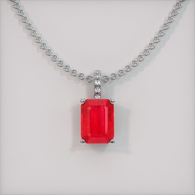 Burma (Myanmar) Emerald Cut Red Ruby Platinum 950 Pendant 1.91CT
