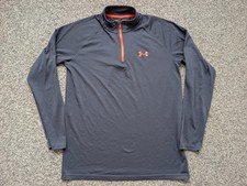 Under Armour 1/4 Zip Top Mens Small Grey Orange Heatgear Training Sweatshirt