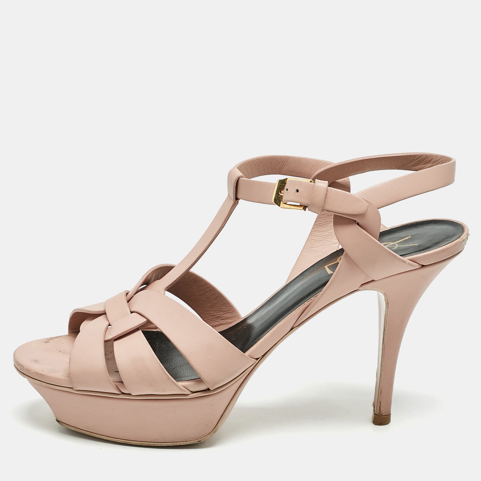 Sandali alla caviglia Saint Laurent in pelle rosa chiaro omaggio misura 37 5