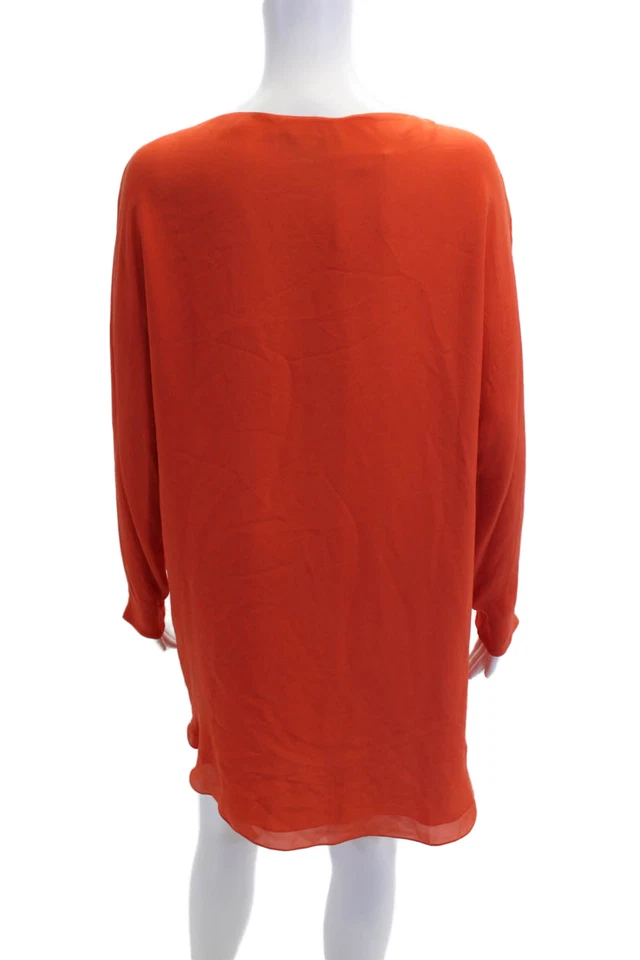 Vestido Ralph Lauren Blue Label para mujer manga larga cuello redondo seda naranja grande Foto 3 de 4