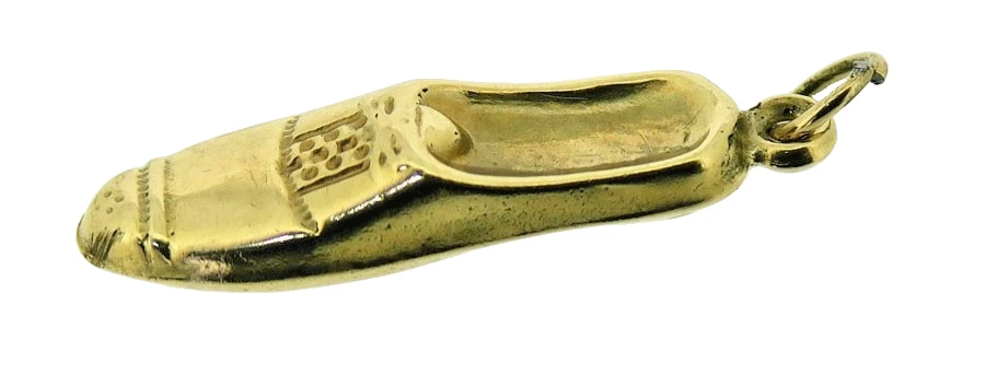 Schuhe Charms 9kt Gold Gelb Schmal Leder Muster Vintage Punze London 1965