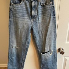 Zara Premium Denim Collection Distressed High Rise Straight Leg Jeans Blue USA 6