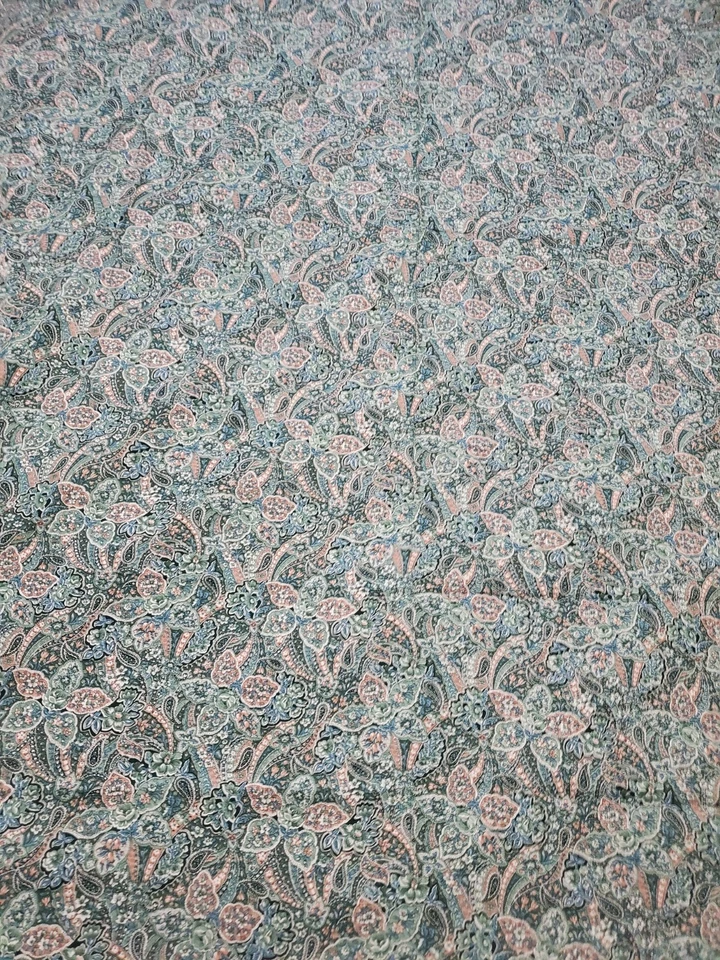Antigo Tecido de Algodão Peter Pan Floral Paisley Verde Azul Salmão Rosa 45"x64" - Imagem 2 de 3