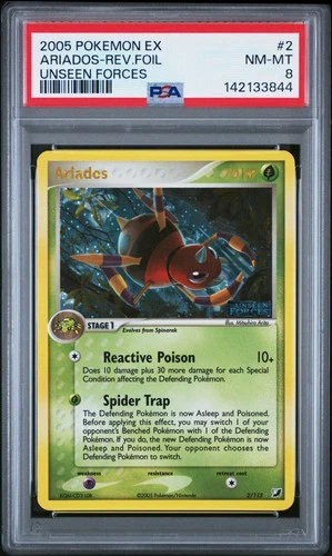 2005 POKEMON EX UNSEEN FORCES #2 ARIADOS-REVERSE FOIL PSA 8
