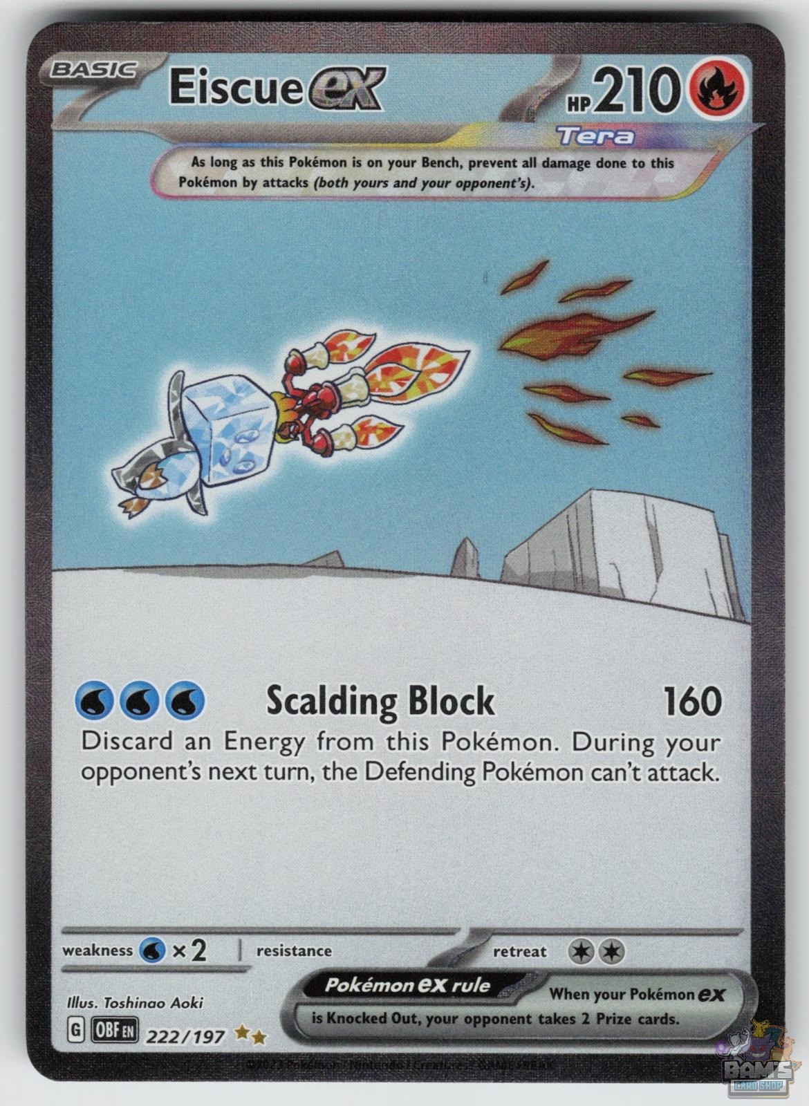 Eiscue ex 222/197 Near Mint Obsidian Flames Pokemon 2023