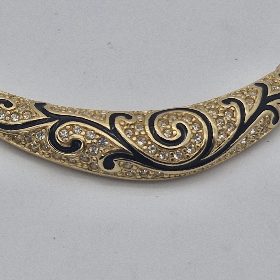 Increíble Collar Christian Dior Vintage Estrás Dorado Negro Remolino 15-17" Foto 4 de 4
