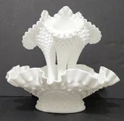 Fenton Hobnail Milk Glass 3 Horn Epergne Large 9 1/2'' T Mint