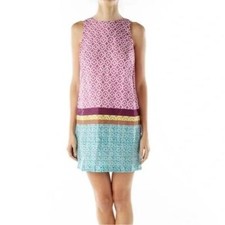 LOFT Linen Sleeveless Shift Dress Size 10 Geometric Mixed Print Tribal Boho