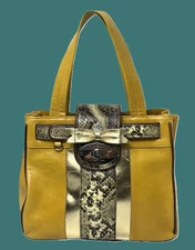 MY FLAT IN LONDON Satchel MFIL Yellow Mustard Bow Snakeskin **EUC** BEAUTIFUL!!