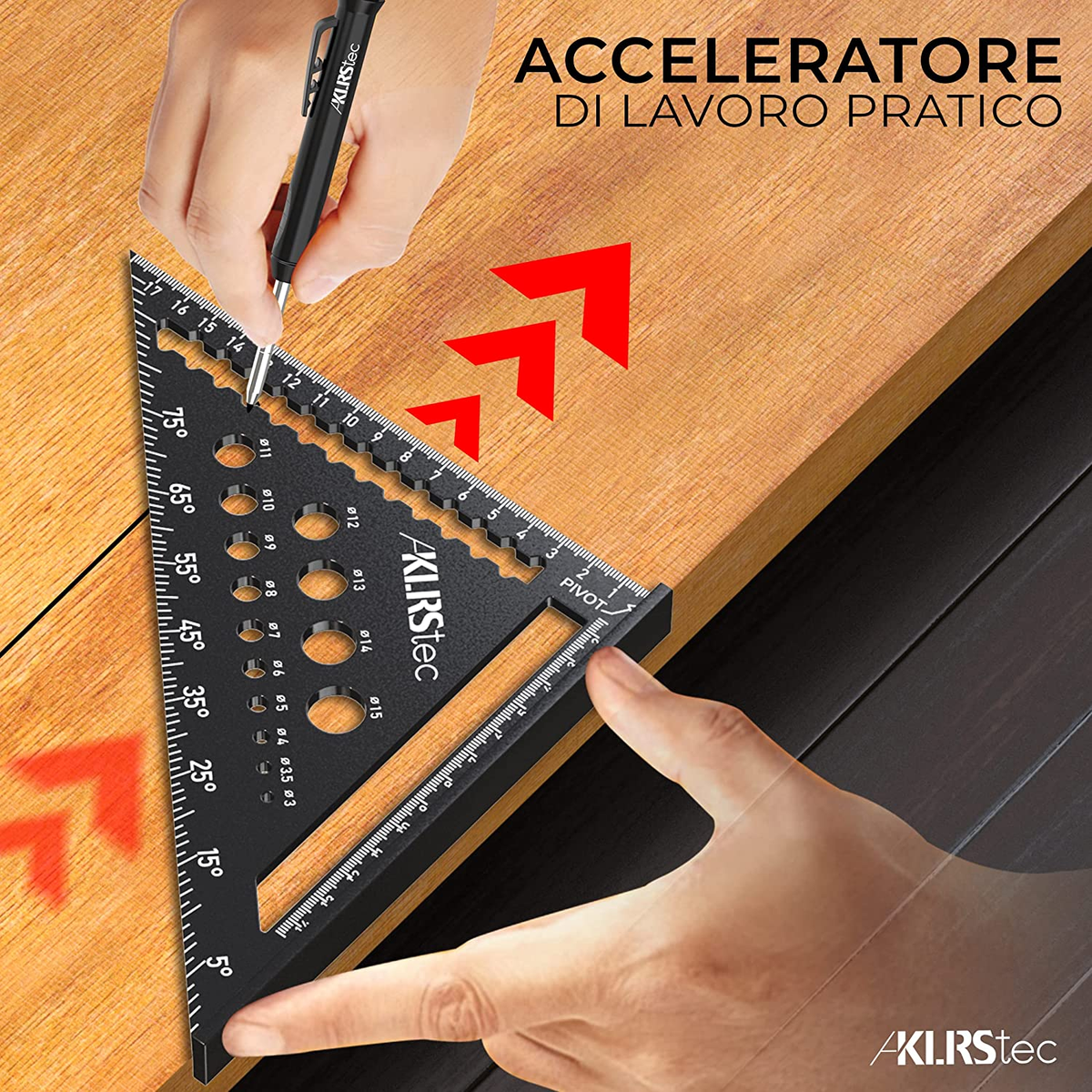 Set Professionale 7 Pezzi Per Falegnameria - Squadra Angolare, Matita E Accessori Per Lavorazione Legno