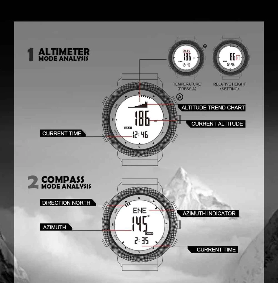 NORTH EDGE APACHE-46 Outdoor Herren-Digitaluhr – Höhenmesser, Barometer, Kompass - Bild 3 von 4