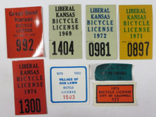 Vintage 60's 70's BICYCLE REGISTRATION STICKERS Bike Lot Kansas Illinois