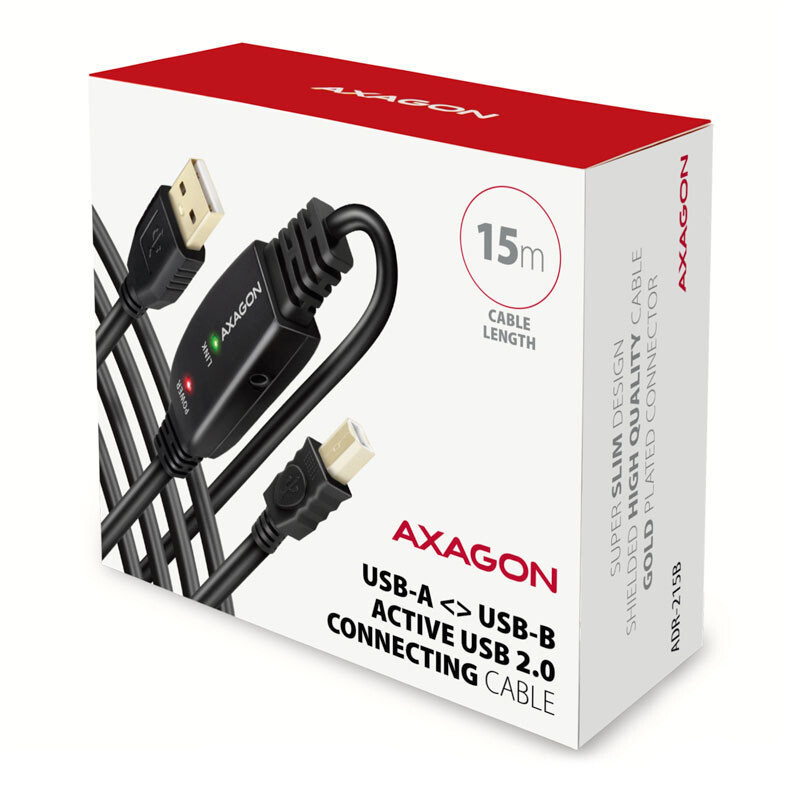 Thumbnail - Axagon Adr-215b Aktives Usb 2.0 Verbindungskabel, Usb-a Auf Usb-b -