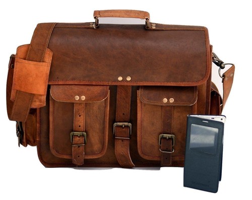 Maletín de cuero para computadora portátil vintage para hombre bolso mensajero hecho a mano genuino - Imagen 6 de 8