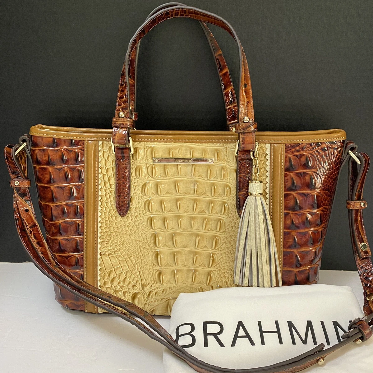 Brahmin Pecan Louise Croc Designer Convertible Shoulder Bag