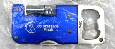 US Dressage Finals Multi Tool Knife Flashlight Bottle Opener Blue New