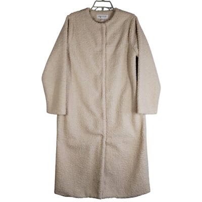 Prologue Small Beige Collarless Teddy Bear Coat Jacket Pockets Long Snap Buttons